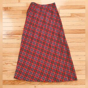 Vintage 1970s wool plaid long A-line skirt XS S